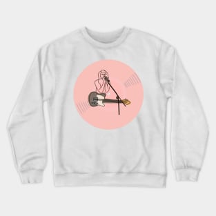 Vinyl - Singer + guitarist minimalist line art (pink) Crewneck Sweatshirt